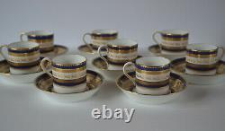 Tiffany & Co Cauldon Cobalt Gold Encrusted Demitasse Cups With Saucers Set Of 8