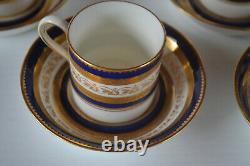 Tiffany & Co Cauldon Cobalt Gold Encrusted Demitasse Cups With Saucers Set Of 8