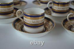 Tiffany & Co Cauldon Cobalt Gold Encrusted Demitasse Cups With Saucers Set Of 8