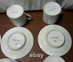 Tiffany & Co Demitasse 6 Sets Cups & Saucers White PURPLE TRIM Rare Japan