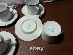 Tiffany & Co Demitasse 6 Sets Cups & Saucers White PURPLE TRIM Rare Japan
