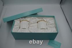 Tiffany & Co Gold Band Demitasse Cups Saucers Pair Made in Japan White Gold Set