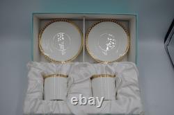 Tiffany & Co Gold Band Demitasse Cups Saucers Pair Made in Japan White Gold Set