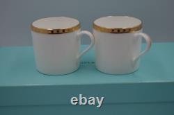 Tiffany & Co Gold Band Demitasse Cups Saucers Pair Made in Japan White Gold Set