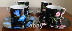 Tiffany & Co. Mrs. Delany's Flowers Flat Demitasse Cups & Saucers Set of 4