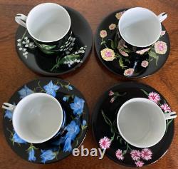 Tiffany & Co. Mrs. Delany's Flowers Flat Demitasse Cups & Saucers Set of 4