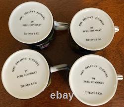 Tiffany & Co. Mrs. Delany's Flowers Flat Demitasse Cups & Saucers Set of 4