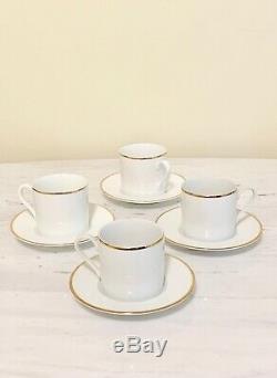 Tiffany & Co. Set of 4 Espresso Demitasse Cups & Saucers Porcelain Gold Rim Band