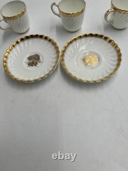Tiffany & Co Wedgwood Bone China Demitasse Cups 4 & Saucers 2 Gold