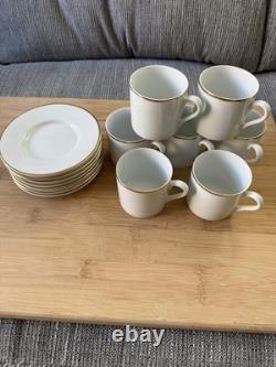 Tiffany & Co, White with Gold Trim Demitasse Cups with Saucers Set of 7