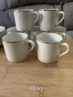 Tiffany & Co, White with Gold Trim Demitasse Cups with Saucers Set of 7