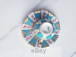 Tiffany & Company Cauldon French Blue, Roses & Gold Demitasse Cups & Saucers