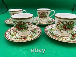 Tiffany & Company HOLIDAY Ribbon Demitasse Cups and Saucers Set of 4 made in Jap