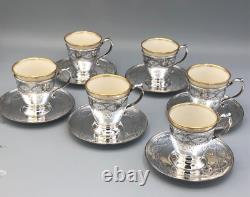 Tiffany & Company Sterling Silver set of 6 Demitasse Cups and Saucers with Liner