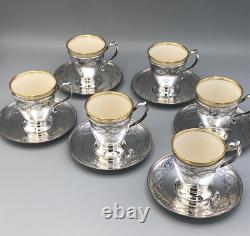 Tiffany & Company Sterling Silver set of 6 Demitasse Cups and Saucers with Liner