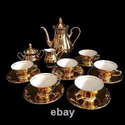 Tirschenreuth Bavaria Demitasse Set Service For 6 Gold Over Porcelain