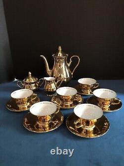 Tirschenreuth Bavaria Demitasse Set Service For 6 Gold Over Porcelain