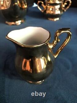 Tirschenreuth Bavaria Demitasse Set Service For 6 Gold Over Porcelain