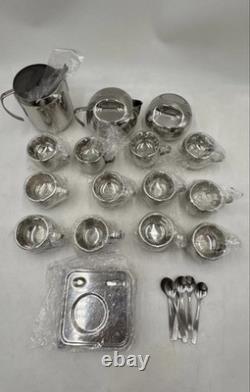 Tramontina 40pc Stainless Steel Inox Brazil Espresso Coffee Set Cups Saucers Pot