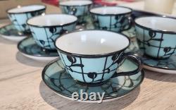 Turquoise Withsilver Inlay Demitasse Cups & Saucers Germany Antique/Vintage (6)