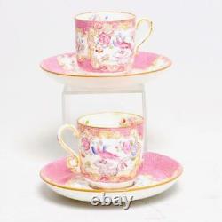 Two (2) Minton's England Pink Cockatrice Demitasse Cups & Saucers, Globe Stamp