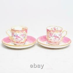 Two (2) Minton's England Pink Cockatrice Demitasse Cups & Saucers, Globe Stamp