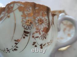 Two Antique Coalport England Teacups & Saucers Encrusted Gold Dasies