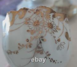 Two Antique Coalport England Teacups & Saucers Encrusted Gold Dasies