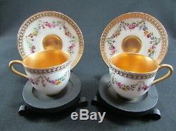 Two Royal Worcester Demi-Tasse Hand Painted Coffee Cups & Saucers c. 1918