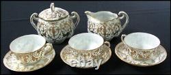 Unmarked Mintons 6 piece Demitasse Tea Set Eggshell Porcelain Gold Encrusted