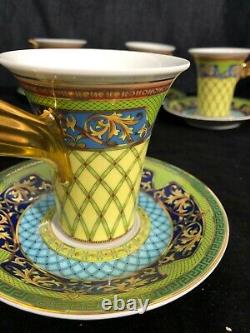 VERSACE Rosenthal Russian Dream Faberge Demitasse Espresso 4 Cups & Saucers