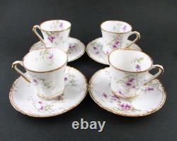 VIOLETS 4 CUPS & SAUCERS Demitasse, Cocoa antique HAVILAND Schleiger 148b