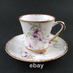 VIOLETS 4 CUPS & SAUCERS Demitasse, Cocoa antique HAVILAND Schleiger 148b