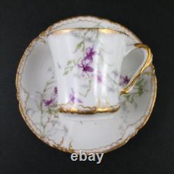 VIOLETS 4 CUPS & SAUCERS Demitasse, Cocoa antique HAVILAND Schleiger 148b