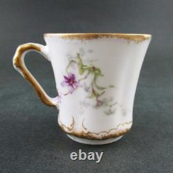 VIOLETS 4 CUPS & SAUCERS Demitasse, Cocoa antique HAVILAND Schleiger 148b