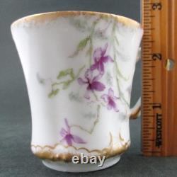VIOLETS 4 CUPS & SAUCERS Demitasse, Cocoa antique HAVILAND Schleiger 148b