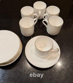 VTG 12 piece Wedgwood Bone China 6 Demitasse Cups & 6 Saucers White with gold rim