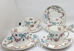 VTG 13 Piece STAFFORDSHIRE Crown DEMITASSE Cup & Saucer Set PINK ROSE BLUE BOW