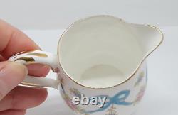 VTG 13 Piece STAFFORDSHIRE Crown DEMITASSE Cup & Saucer Set PINK ROSE BLUE BOW