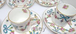 VTG 13 Piece STAFFORDSHIRE Crown DEMITASSE Cup & Saucer Set PINK ROSE BLUE BOW