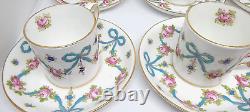 VTG 13 Piece STAFFORDSHIRE Crown DEMITASSE Cup & Saucer Set PINK ROSE BLUE BOW