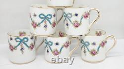 VTG 13 Piece STAFFORDSHIRE Crown DEMITASSE Cup & Saucer Set PINK ROSE BLUE BOW