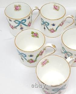 VTG 13 Piece STAFFORDSHIRE Crown DEMITASSE Cup & Saucer Set PINK ROSE BLUE BOW