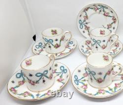 VTG 13 Piece STAFFORDSHIRE Crown DEMITASSE Cup & Saucer Set PINK ROSE BLUE BOW