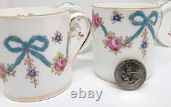 VTG 13 Piece STAFFORDSHIRE Crown DEMITASSE Cup & Saucer Set PINK ROSE BLUE BOW