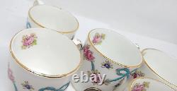 VTG 13 Piece STAFFORDSHIRE Crown DEMITASSE Cup & Saucer Set PINK ROSE BLUE BOW