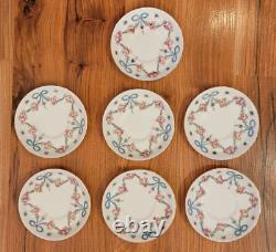 VTG 13 Piece STAFFORDSHIRE Crown DEMITASSE Cup & Saucer Set PINK ROSE BLUE BOW