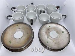 VTG Art Pottery Demitasse Cups & Saucers, Service For 8, Speckled Metallic Glaze