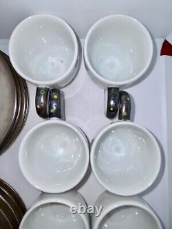 VTG Art Pottery Demitasse Cups & Saucers, Service For 8, Speckled Metallic Glaze