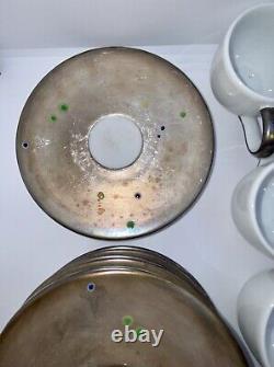 VTG Art Pottery Demitasse Cups & Saucers, Service For 8, Speckled Metallic Glaze